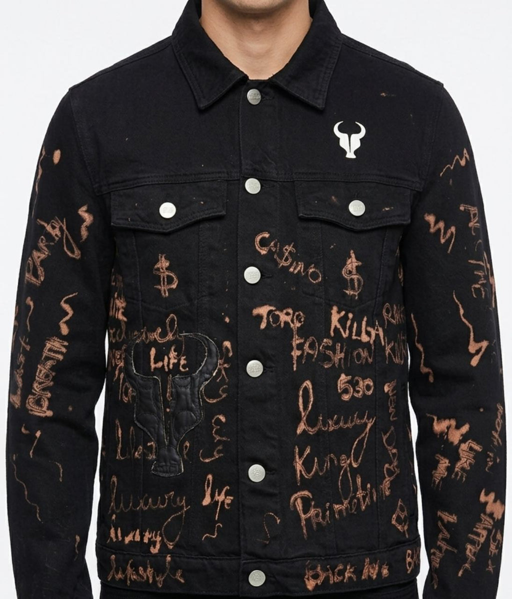 Jaqueta TORO Custom Jeans preta Flame Skull