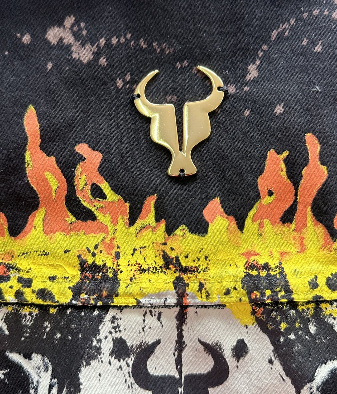 Jaqueta TORO Custom Jeans preta Flame Skull