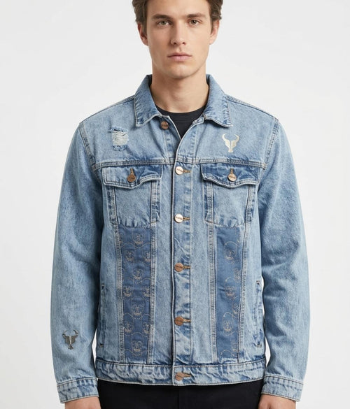 Jaqueta TORO Custom Jeans Flame Skull
